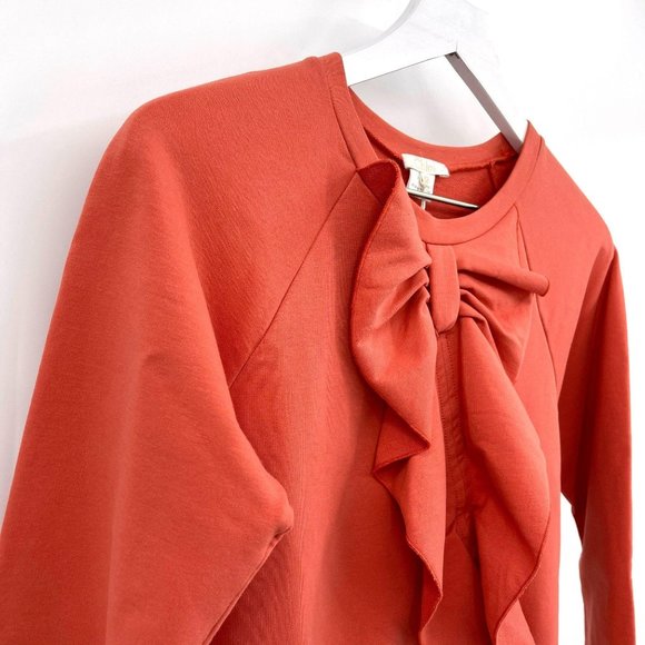 Chloe Orange Bow Ruffle Terry Knit Raglan Long Sleeve Crew Dress Girls Size 12 - Picture 3 of 11